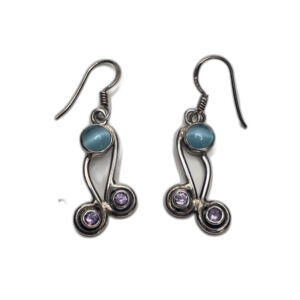 Blue Cats Eye 925 Silver Earrings Sterling Freeform Amethyst 4.6gr Fairycore